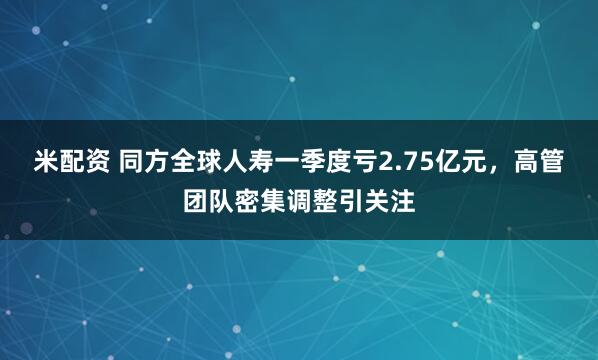 米配资 同方全球人寿一季度亏2.75亿元，高管团队密集调整引关注